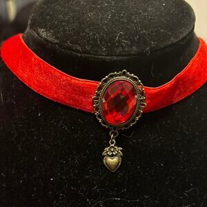 Red velvet choker with heart charm
